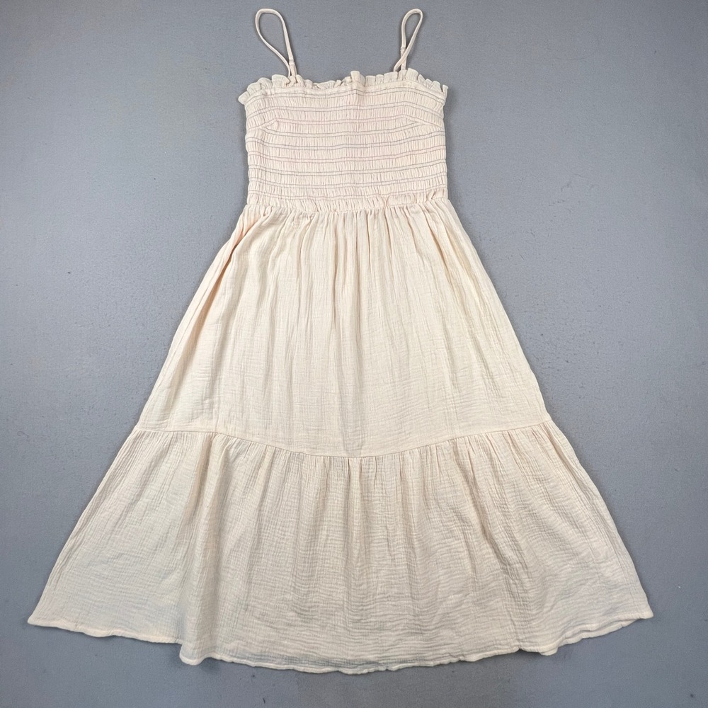 Cotton Gauze Maxi Dress Women Large Peach Smocked Tiered Ruffle Summer Boho